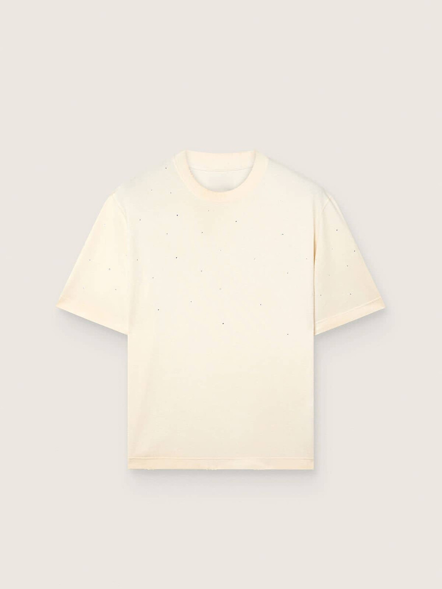 unisex t-shirt met sterrenmotief in wit katoen met een all-over kristalprint en een print op de achterkant.