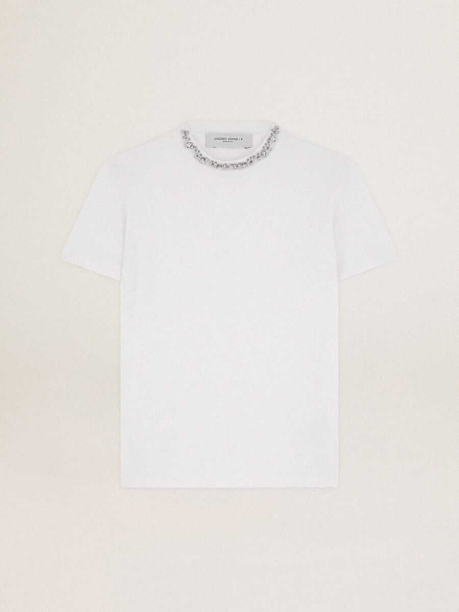 wit dames-t-shirt met cabochonkristallen