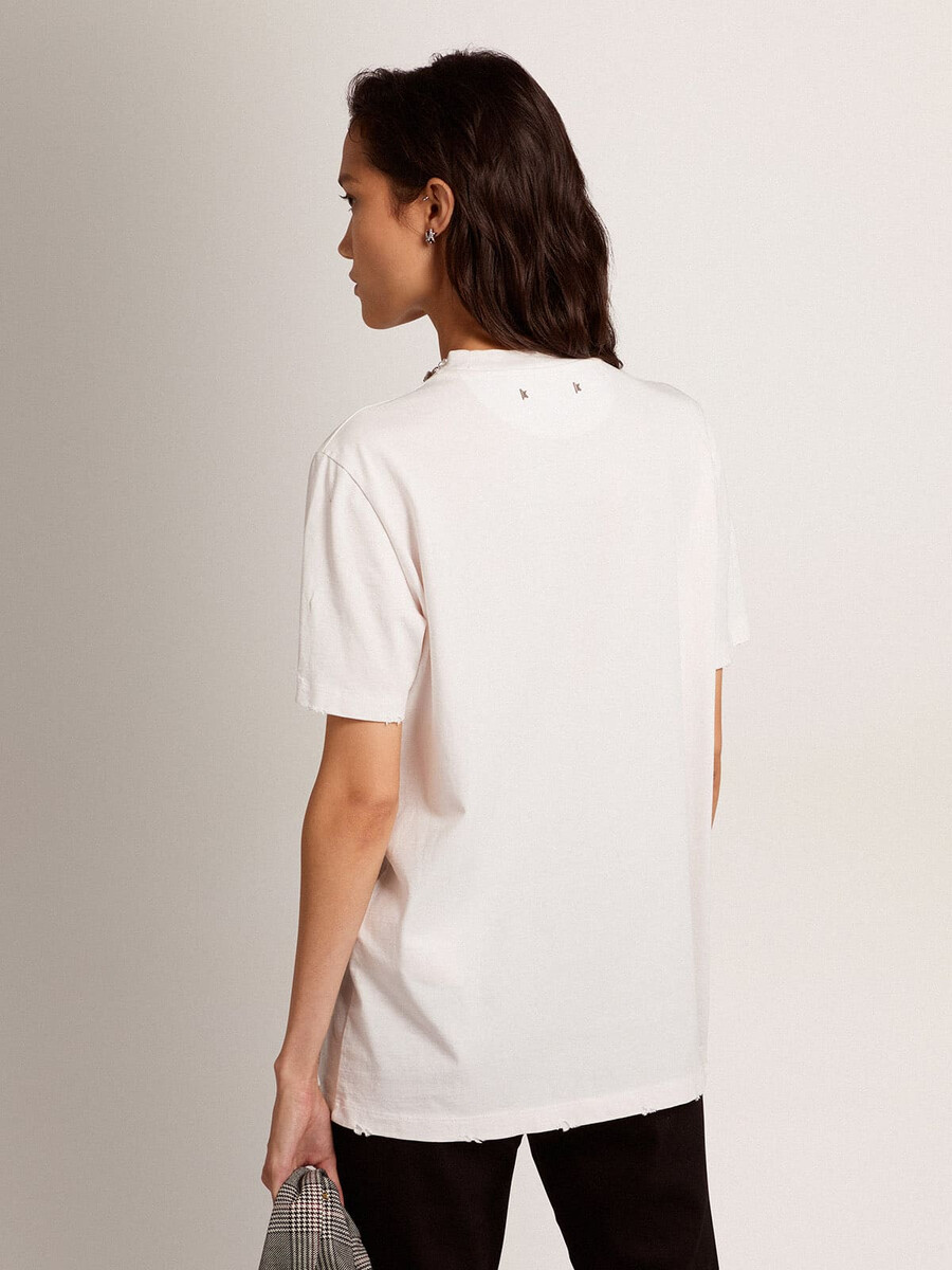 wit dames-t-shirt met cabochonkristallen