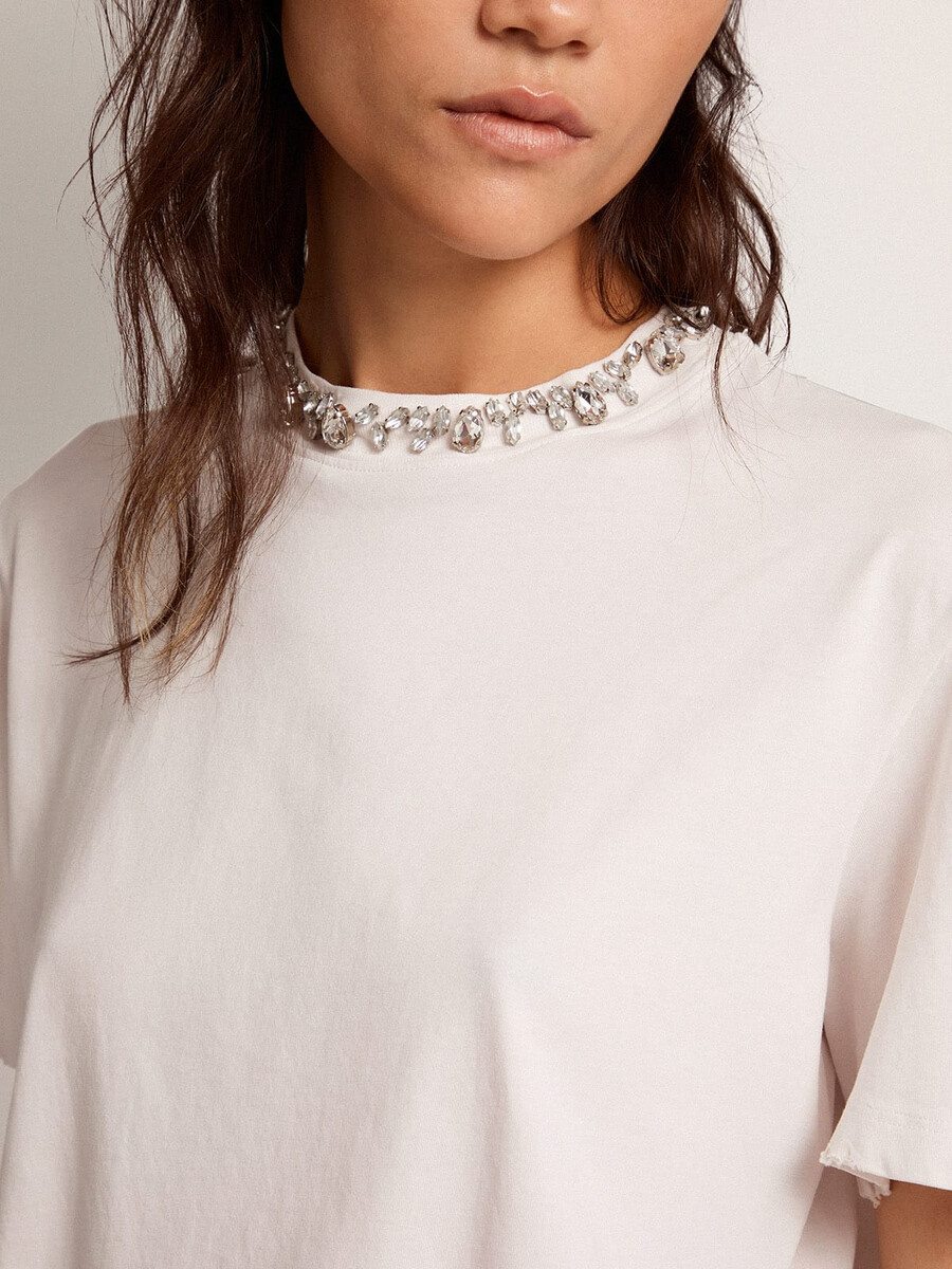 wit dames-t-shirt met cabochonkristallen