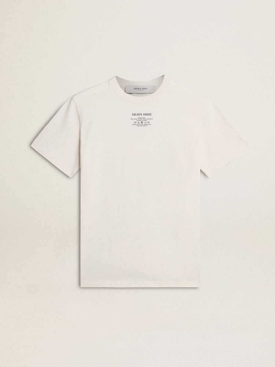 dames t-shirt van versleten wit katoen met zwarte letters