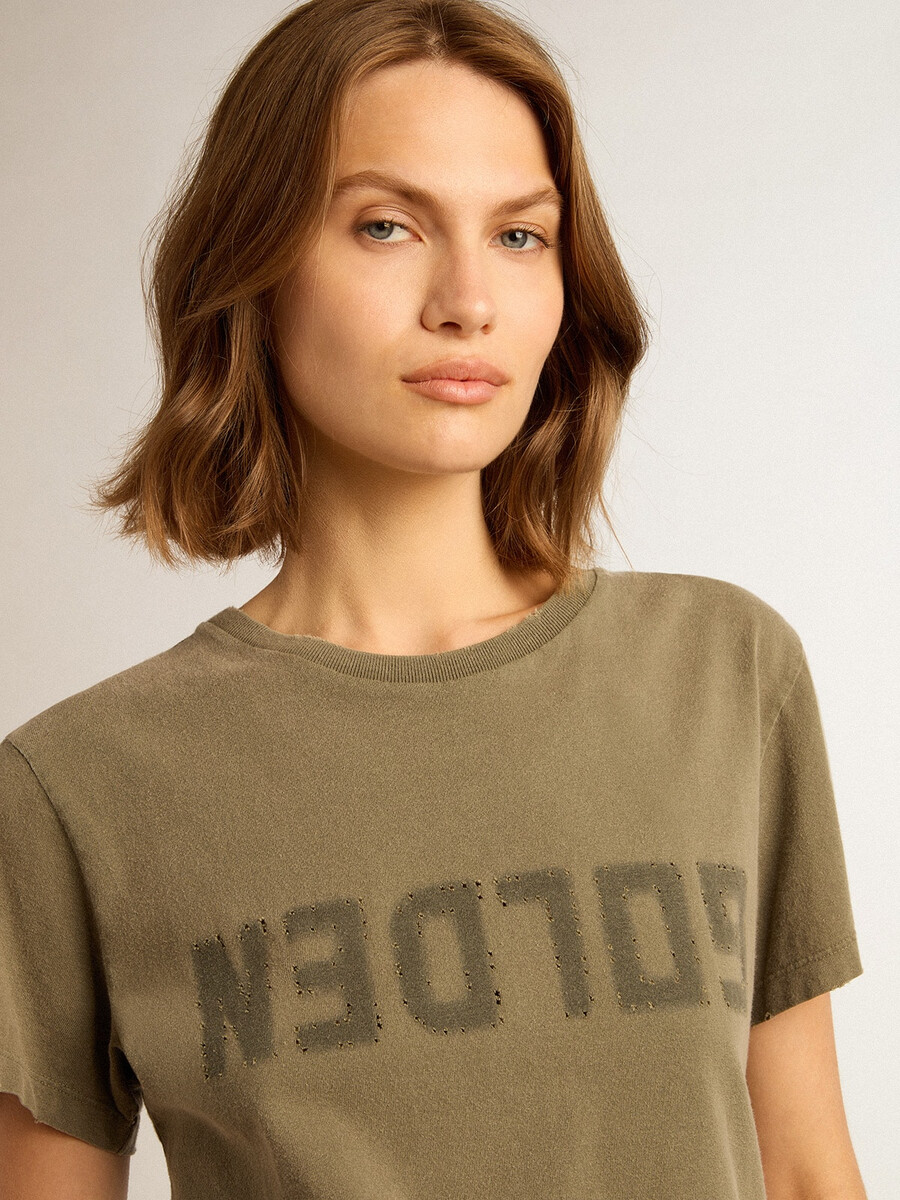 olijfgroen dames t-shirt met gouden letters