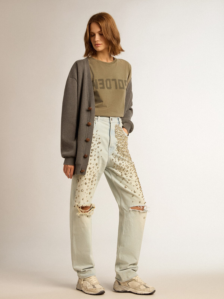 olijfgroen dames t-shirt met gouden letters