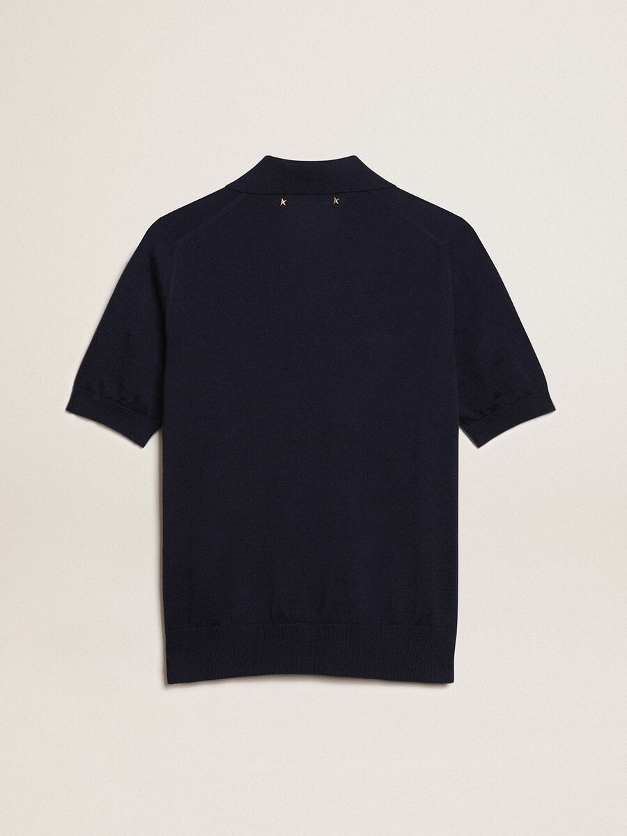 damespoloshirt van marineblauwe merinowol