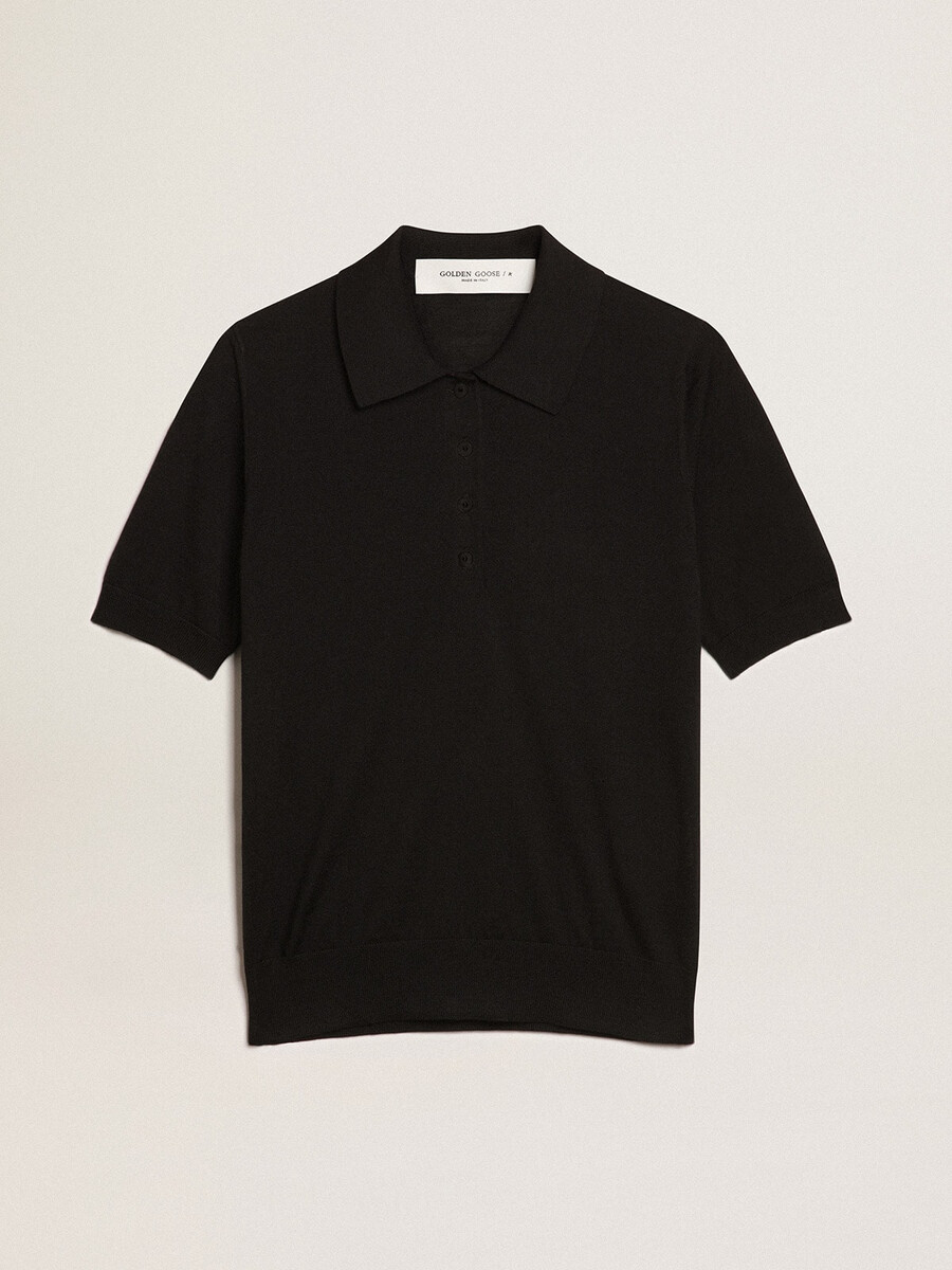 damespoloshirt van zwarte merinowol