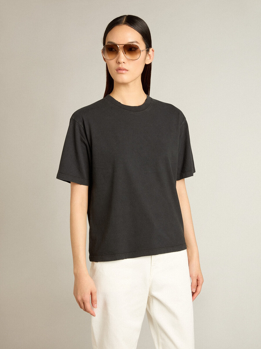 t-shirt in gewassen zwart met omgekeerd logo op de achterkant - jersey capsule