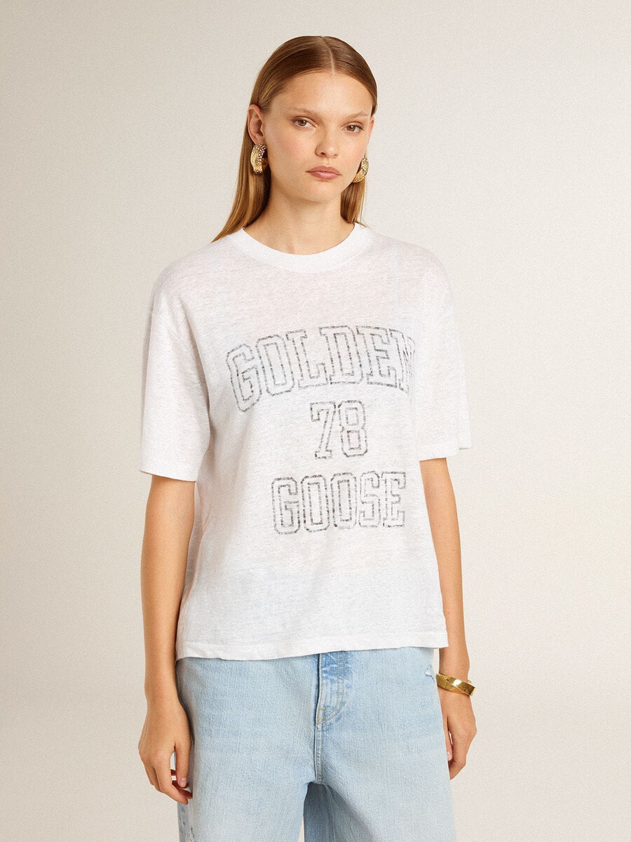 lichtgewicht wit linnen t-shirt voor dames met print