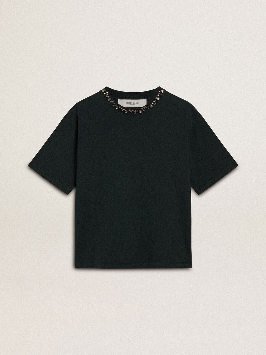 zwart dames-t-shirt met kristallen