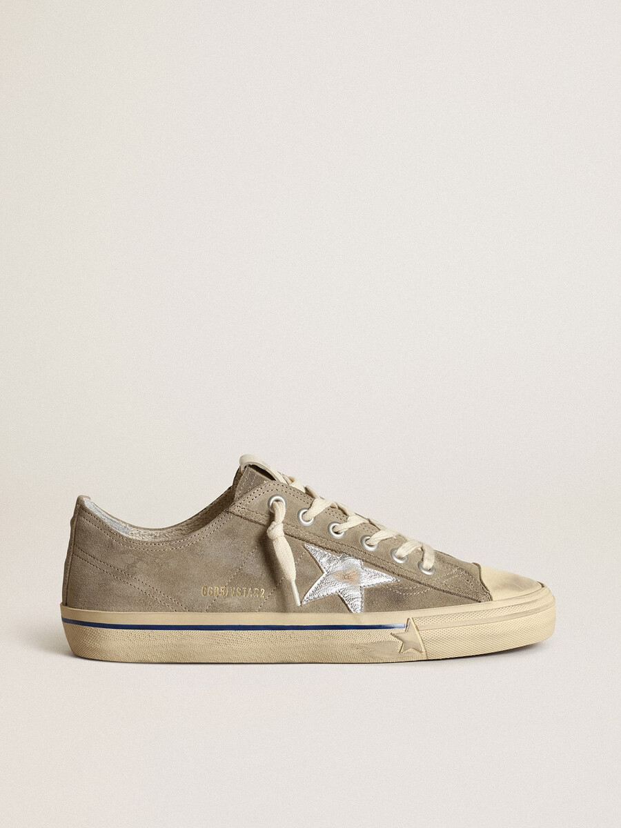 heren v-star in duifgrijs suède met zilverkleurige metallic leren ster