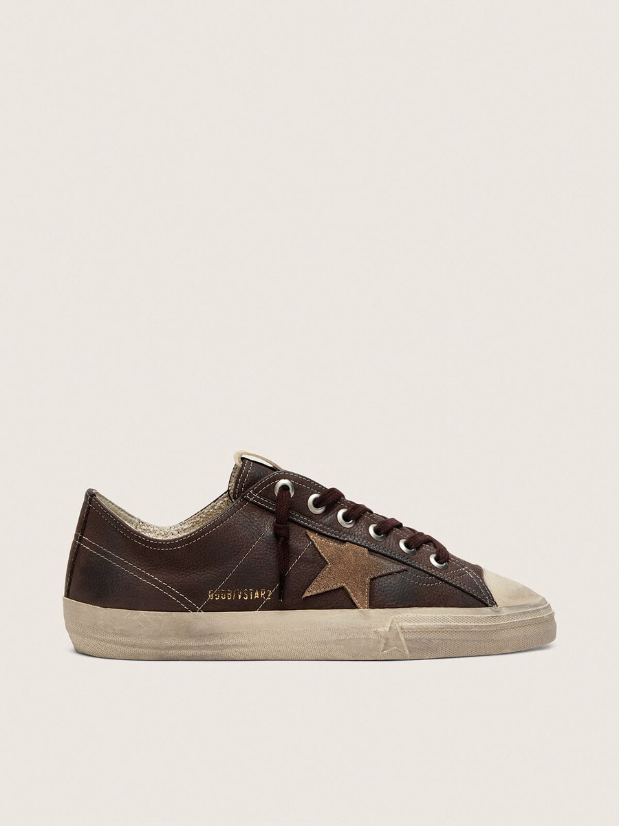 heren v-star in bruin nubuck met tabakskleurige suède ster